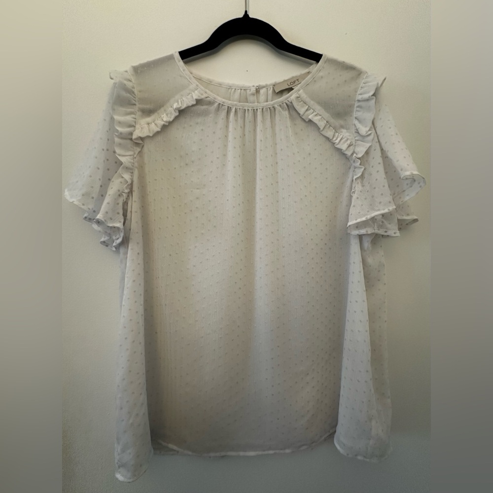 Loft Women's White Ruffle Sleeve Top